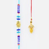 Blue Color Multi Threded Brother Rakhi with Golden leaf Lumba Rakhi
