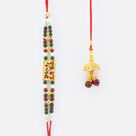Dark Colore Beads Brother Rakhi with Cherra Type Lumba Rakhi Set of 2