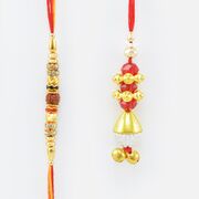Thread Rudraksh Rakhi with Golden Lumba Rakhi set of 2 Rakhis