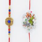 Multi Color Kundan Studded Rakhi for Brother with Tom and Jerry Kid Rakhi