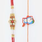 Floral Shalpe Deamond Studded Rakhi for Brother with Doremon Kid Rakhi