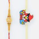 Floral Shaped Sandalwood Rakhi for Brother with Angry Bird Kid Rakhi