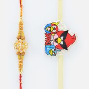 Floral Shaped Sandalwood Rakhi for Brother with Angry Bird Kid Rakhi
