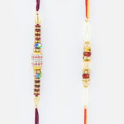 Thread Diamond and Pearl Rakhi Set of 2 Rakhis for Brother
