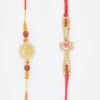 Auspicious Rakhi set of 2 Swastik and Om Rakhis for Brother