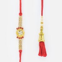 Golden Color Swastik Bahiya Bhahi Rakhi Set of 2