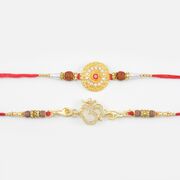 Golden Coin and Designer Om Color Design Rakhis Set for brother