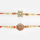 Flower Shape Jewel Studded Rakhi with Amazing Design Rakhis Set of 2 for Brother