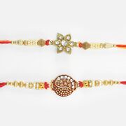 Flower Shape Jewel Studded Rakhi with Amazing Design Rakhis Set of 2 for Brother