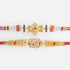 2 Rakhis for Brother - White Beaded and Color Jewel Rakhi with Diamond Sikh Rakhi Set of 2