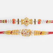 2 Rakhis for Brother - White Beaded and Color Jewel Rakhi with Diamond Sikh Rakhi Set of 2