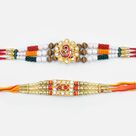 Colorful Beaded Om Designer and Jewel Studded Golden Color Amazing Rakhis Set of 3
