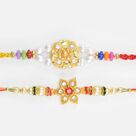 Flower Shape Designer Pear Jewel Rakhi with Nice Looking Rakhi Set of 2 Brother Rakhis