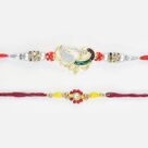 Peacock Design Silver Beaded Rakhi for Brother with Simple and Small Rakhi for Brother or Kid.