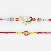 Peacock Design Silver Beaded Rakhi for Brother with Simple and Small Rakhi for Brother or Kid.