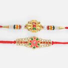 Flower Shape Designer Jewel Studded and Golden Colorful Beaded Amazing Rakhis Set