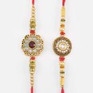 Whitish Color Spotted Design Stone and Meenakari Work Nice Looking Beaded Rakhis for Brother