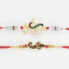 Unique Shaded Silver Design Peacock and Ganesha with Beads Fine Work Rakhi Set of 2