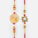 Colorful Stones Scattered Multi Shaded Brother Flower Type Rakhis Set of 2