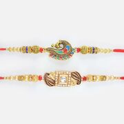 Stylish Meenakari Work Bird Shape Design Stone Beaded Mauli Rakhis Set of 2 Brothers