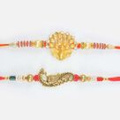 Diamonds on Peacock Wings and Leaf Designer Peacock Shape Nice Design Rakhis for Brothers
