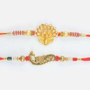 Diamonds on Peacock Wings and Leaf Designer Peacock Shape Nice Design Rakhis for Brothers
