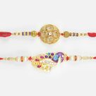 Stylish Meenakari Work Bird Shape Design Stone Beaded Mauli Rakhis Set of 2 Brothers