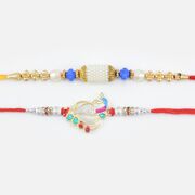 Sky Blue and Golden Shade Design Rakhi with Auspicious Peacock New Design Rakhi