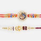 Peacock Inside Jewel Flower Fine Work Latest Pattern Thread Rakhi Set of 2
