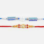 Sky Blue Shade Fantastic Rakhi Set with Red Beads and Thread Bhai Rakhi