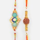 New Fancy Collection of Auspicious Rudraksha Rakhi and Stones Fancy Rakhi Set of 2 for Brothers Rakhi