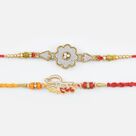 Silver Flower Design Bhai Rakhi with Colored Veera Written in Hindi Amazing Rakhis Set of 2