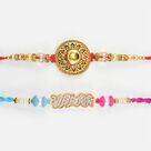Kundan in Med of Stylish Golden Color Rakhi with Veera Written Colored Threaded Rakhi Set of 2