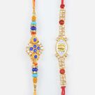 Blue Stones Dotted Colored Beads and Bal Ganesha Auspicious Rakhi for Brother