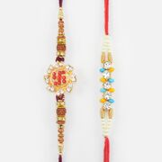 Swastik in New Design Flower Shape Dimonds Rakhis for Two Brother Set of 2