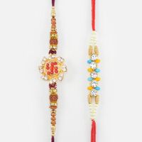Swastik in New Design Flower Shape Dimonds Rakhis for Two Brother Set of 2
