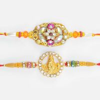 Shining Reflecting Glasses Pattern and Lord Shiva in Diamonds Ring Nice Looking Brother Rakhis Set