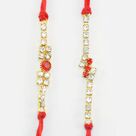 Diamond Studded Stunning Liner Red Mauli Rakhi Set for 2 Brothers