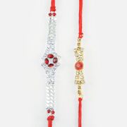 Flower and Triangle Shape Pattern Design Beautiful Rakhi Pair for Brothers