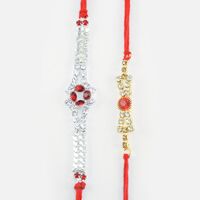 Flower and Triangle Shape Pattern Design Beautiful Rakhi Pair for Brothers
