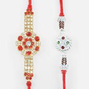 Rich Diamond Special Work Pattern Design Rakhis set of Silver and Golden Color