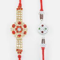 Rich Diamond Special Work Pattern Design Rakhis set of Silver and Golden Color