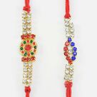 Meenakari Work on Golden Base with Red and Blue Stone New Unique Rakhi Set of 2