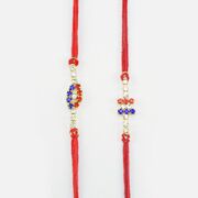 Simple Liner Beautiful Colored Jewel Rakhi Awesome Pair of Brother Rakhis