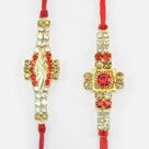 Golden Base and Red Stone Studded Glorious Design Amazing Set of Brother Rakhis