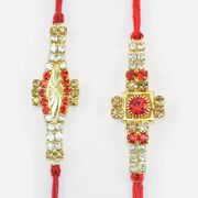 Golden Base and Red Stone Studded Glorious Design Amazing Set of Brother Rakhis