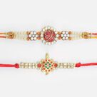Tortoise Design Meena Work and Auspicious Jewel Ring Rakhi Set of 2