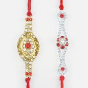 Hand Crafted Two Unique and Beautiful Pattern Jewel Attractive Rakhis