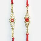 Rhombus Shape New Pattern Transparent and Red Stone Studded Rakhis for Brothers