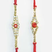 Rhombus Shape New Pattern Transparent and Red Stone Studded Rakhis for Brothers